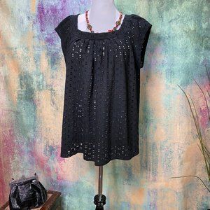 📌 Fever Hemstitch Embroidery Pull On Cotton Blend Blouse - Top